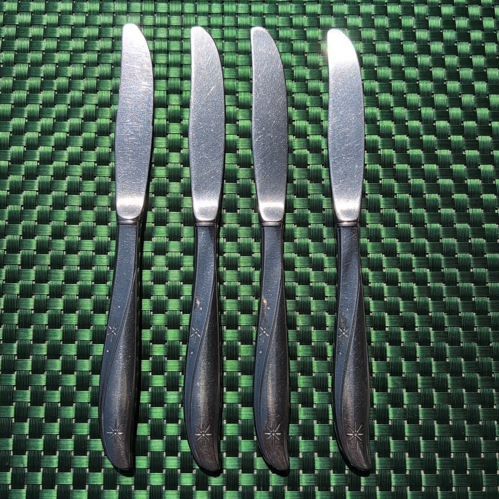 Oneida TWIN STAR Dinner Knives Set Lot of 4 Stainless Glossy Community Vtg MCM